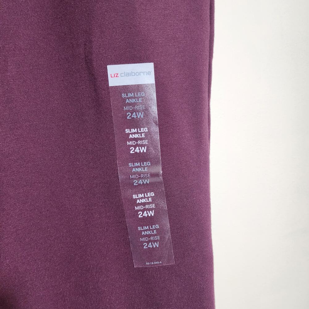 Liz‎ Claiborne NWT Emma maroon mid-rise slim leg ankle pants woman's size 24W - Picture 11 of 13